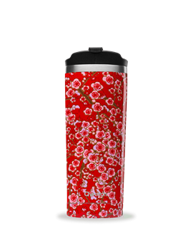 Qwetch Travel mug inox flowers rouge 470ml - 10499